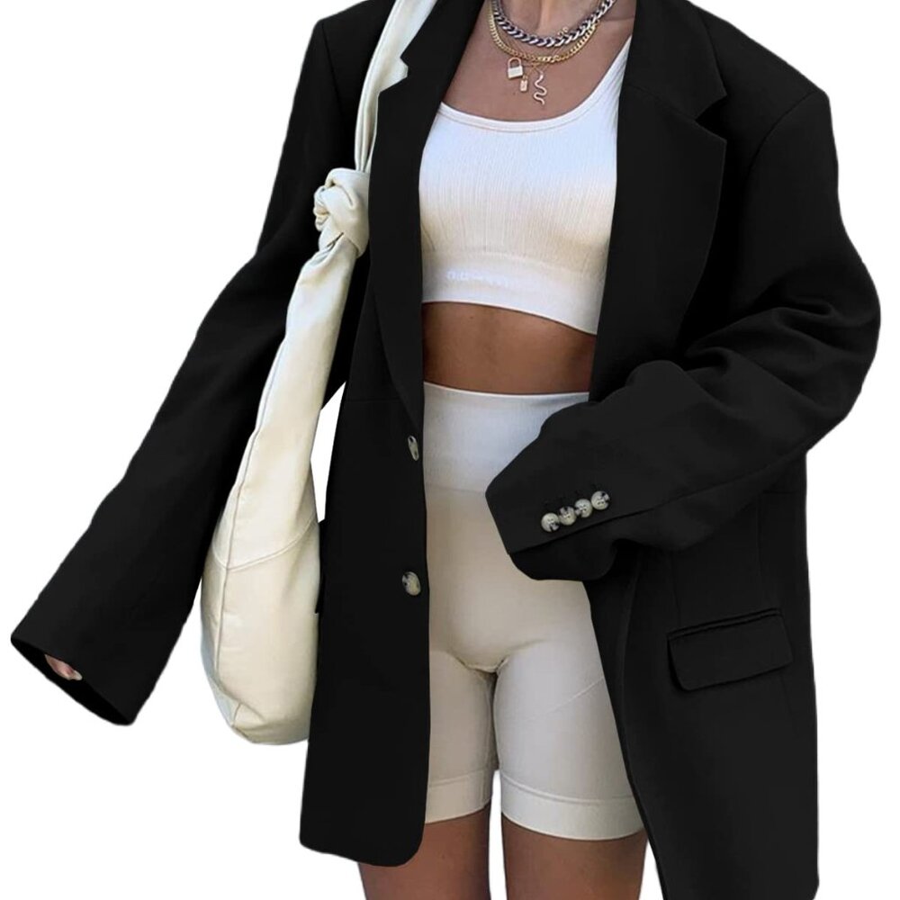 Oversized Lapel Blazer Elegant Minimal Chic Work Office Double-Breasted Jacket